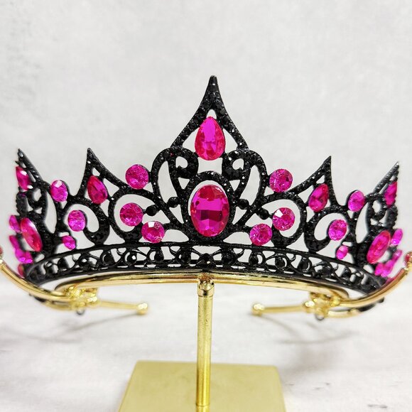 Fuchsia Crystal Tiara, Black Crown, Princess Crown, Purple Crystal Headband - Picture 8 of 8